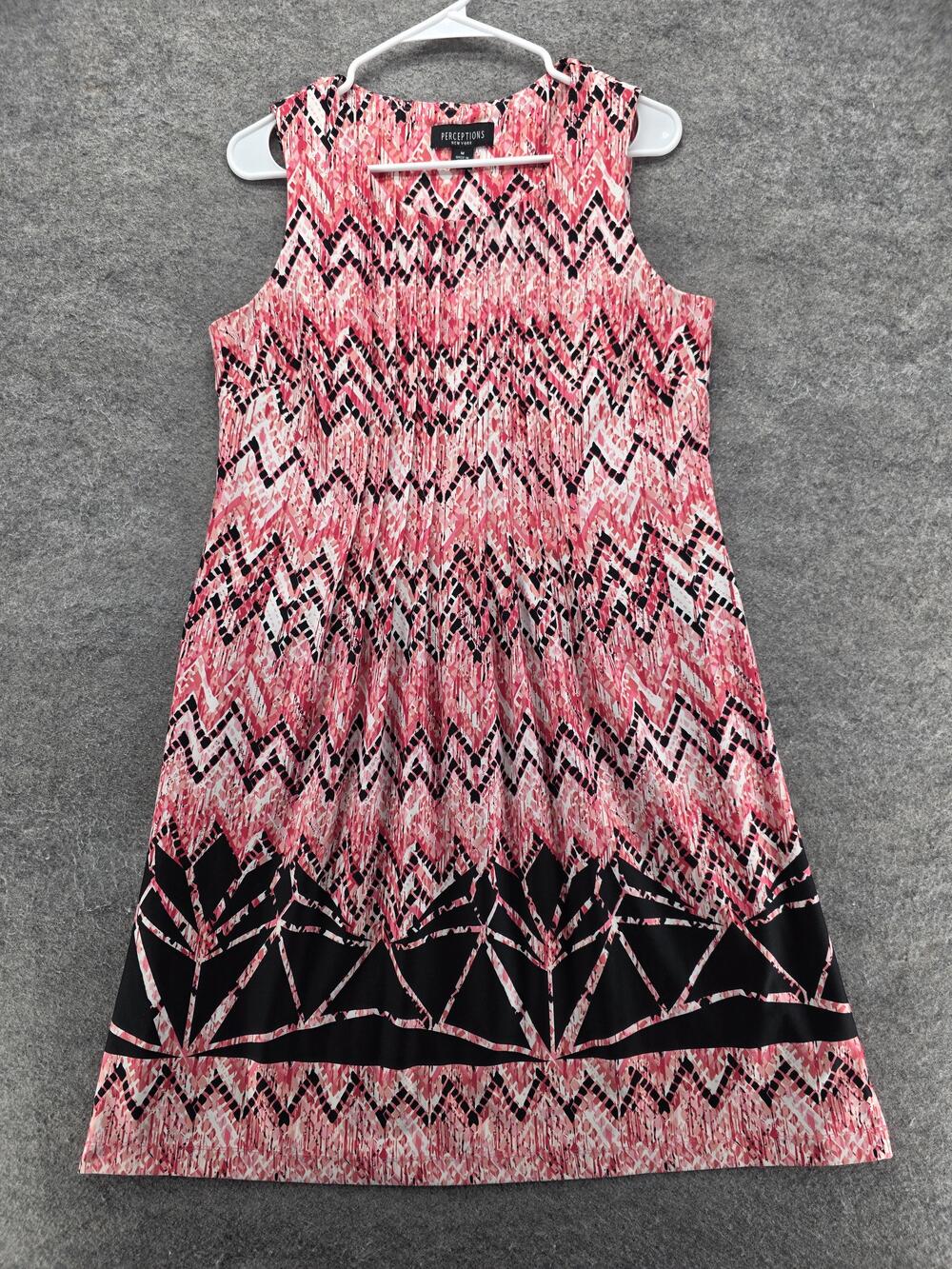 Perceptions New York Dress Womens M Pink Knee Length A-Line Geometric Pleated